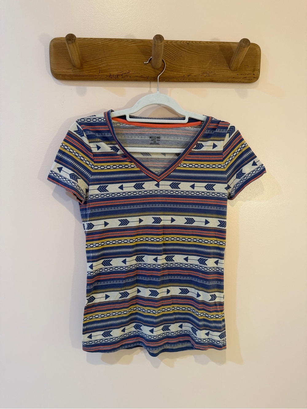 Mossimo Supply Co Striped Short Sleeve Tee - Blue, Cream, Coral & Yellow - M